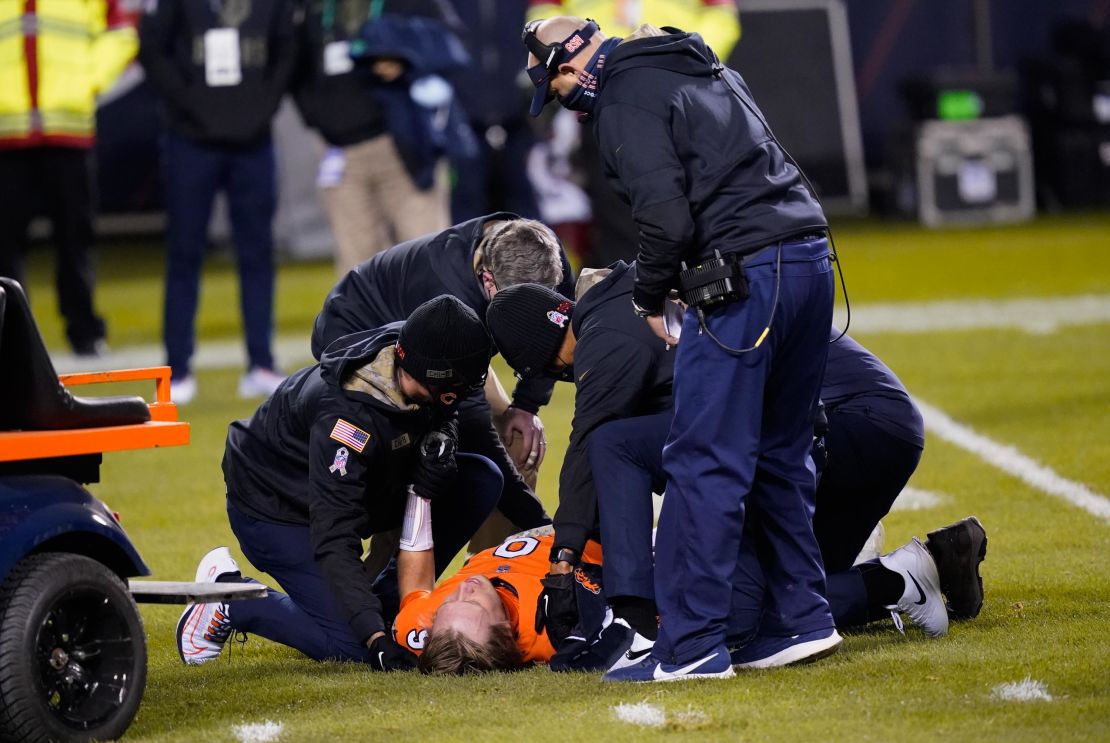 Nick Foles lay on the field for over a minute before it was deemed safe to move him and cart him off the field.
