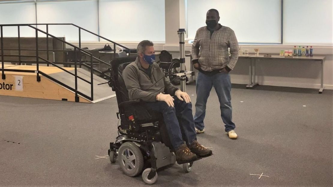 Paul Moore pilots the wheelchair during  the Cybathlon competition.