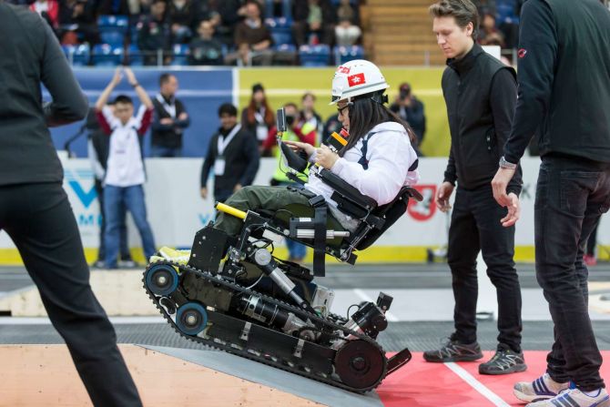 In 2016, powered wheelchair race competitors had to maneuver up an incline.