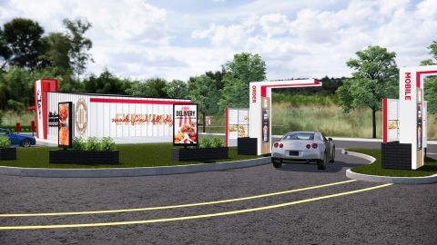 KFC's redesigned drive-thru lanes.(Rendering/Nelson Worldwide)