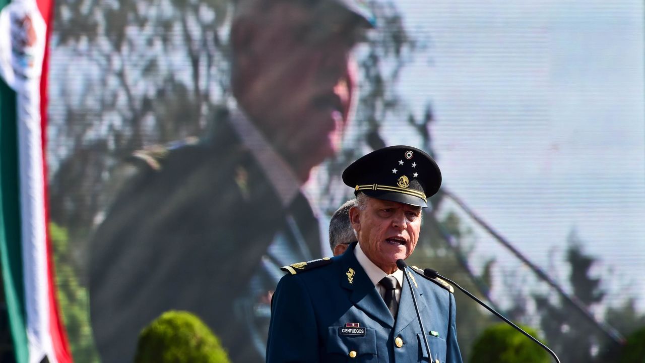 Gen. Salvador Cienfuegos Zepeda  adresses soldiers at a military base in Mexico City in April 2016. 