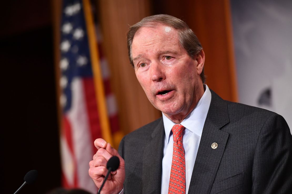 Senator Tom Udall(D-NM), speaks following the Senate voted on the War Powers resolution, at the US Capitol in Washington, DC on February 13, 2020. 