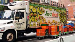 NEW YORK, NEW YORK - MAY 23:  A FreshDirect truck unloads groceries during the coronavirus pandemic on May 23, 2020 in New York City. COVID-19 has spread to most countries around the world, claiming over 343,000 lives with over 5.4 million infections reported. (Photo by Cindy Ord/Getty Images)