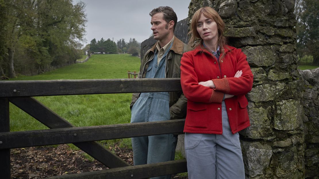 Love across the barricades: Anthony Reilly (Dornan) and Rosemary Muldoon (Blunt) in some couture-level farmwear. 