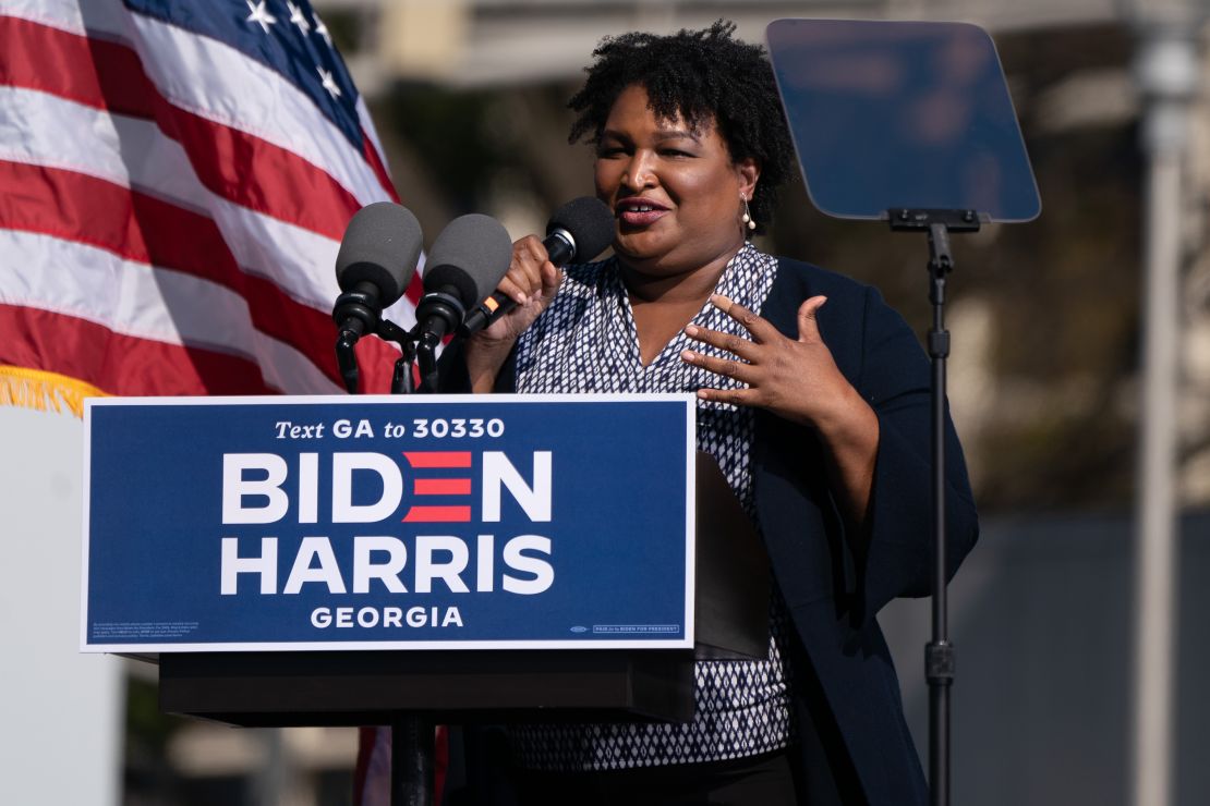 Stacey Abrams speaks at a Get Out the Vote rally for Joe Biden on November 2, 2020, in Atlanta