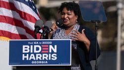 Former US Representative and voting rights activist Stacey Abrams speaks at a Get Out the Vote rally with former US President Barack Obama as he campaigns for Democratic presidential candidate former Vice President Joe Biden on November 2, 2020, in Atlanta, Georgia. (Photo by Elijah Nouvelage / AFP)