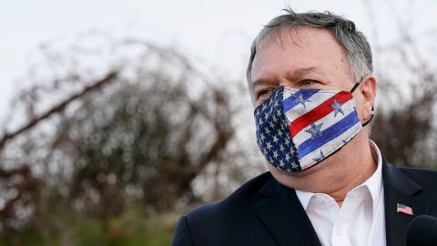 US Secretary of State Mike Pompeo listens as Israel's Foreign Minister Gabi Ashkenazi speaks in the Golan Heights, on November 19.