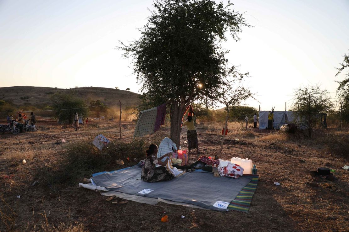 Ethiopian refugees gather in the Gedaref region in eastern Sudan on November 18, 2020. 