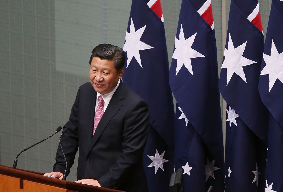 Chinese President Xi Jinping addresses the Australian government in the House of Representatives at Parliament House on November 17, 2014 in Canberra, Australia.