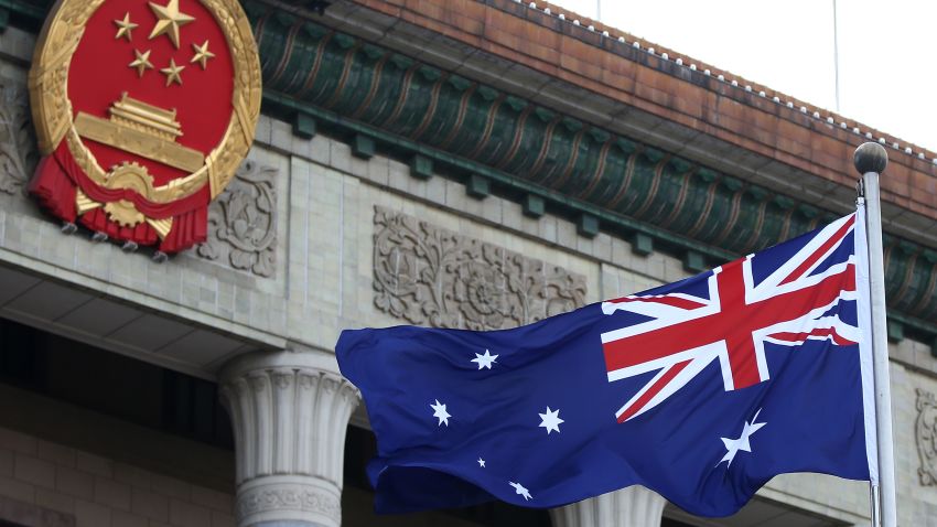 BEIJING, CHINA - APRIL 09:  A general view of a Australian flag is seen during a welcome ceremony for Australia's Prime Minister Julia Gillard outside the Great Hall of the People on April 9, 2013 in Beijing, China. At the invitation of Chinese Premier Li Keqiang, Australian Prime Minister Julia Gillard will pay an official visit to China after the Boao Forum for Asia Annual Conference 2013.  (Photo by Feng Li/Getty Images)