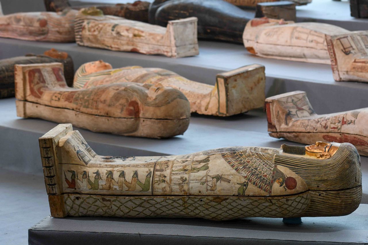 <a href="https://www.cnn.com/style/article/100-coffins-mummies-saqqara-scli-intl-scn/index.html" target="_blank">Wooden sarcophagi </a>from the Saqqara necropolis are unveiled near Cairo on Saturday, November 14. Archaeologists in Egypt have uncovered at least 100 perfectly preserved ancient coffins, some containing mummies, and 40 statues.