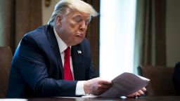 WASHINGTON, DC - APRIL 14: President Donald Trump speaks during a meeting with recovered coronavirus (COVID-19) patients in the Cabinet Room at the White House April 14, 2020 in Washington, D.C. During the April 13 Coronavirus Task Force briefing, Trump said the president had "total authority" to reopen the U.S. economy. (Photo by Doug Mills-Pool/Getty Images)