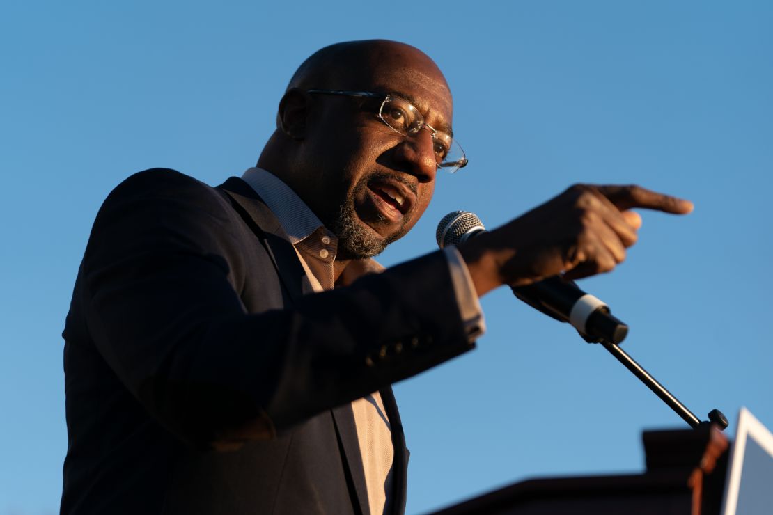 Raphael Warnock speaking at a campaign event on November 19, 2020, in Jonesboro, Georgia. 