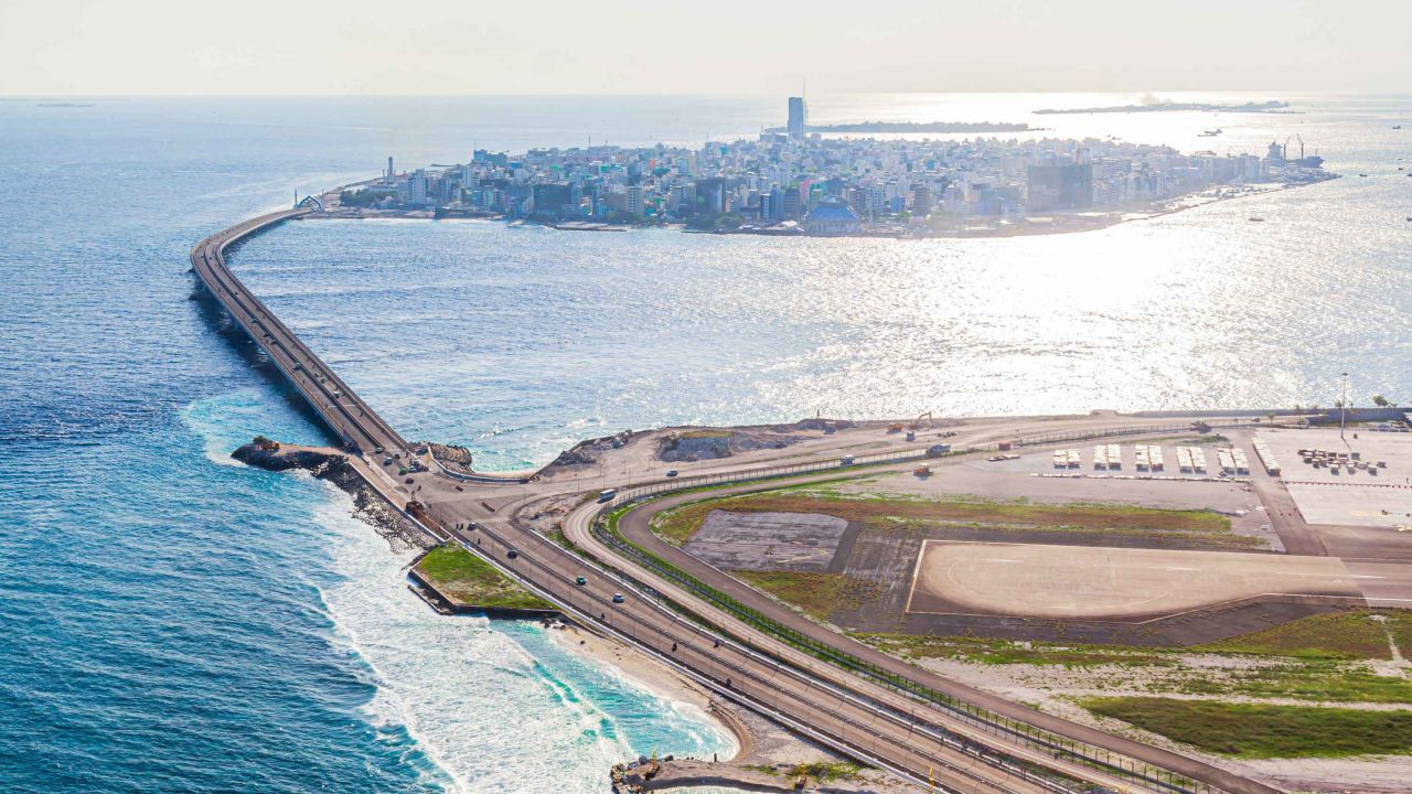 The China-Maldives Friendship Bridge connects Malé with Hulhule and Hulhumalé islands.