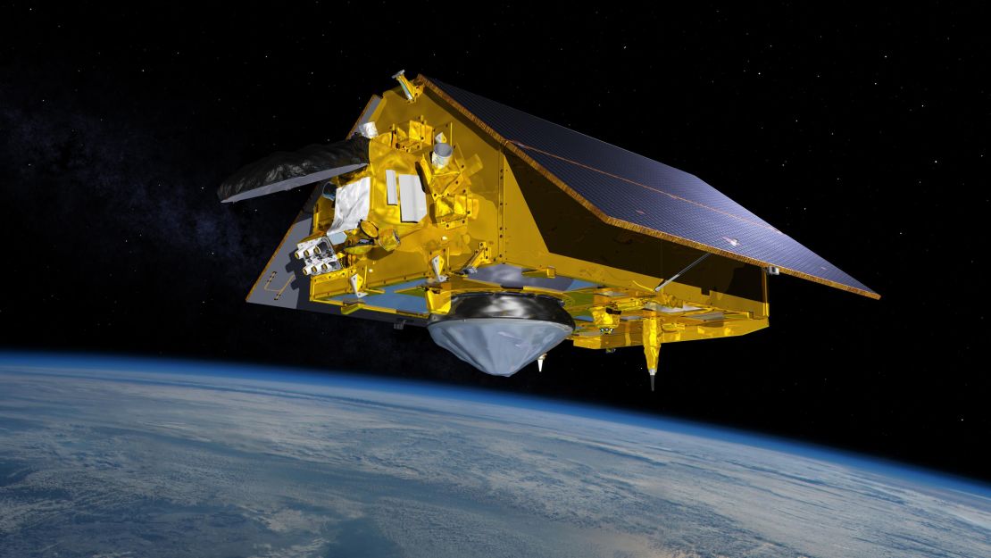 This illustration shows the Sentinel-6 Michael Freilich spacecraft in orbit above Earth.