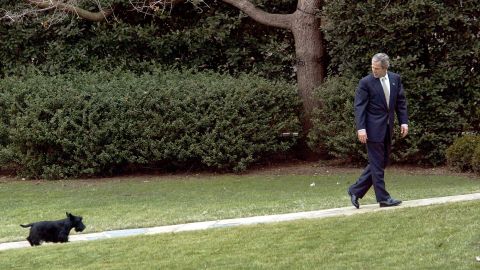 President George W. Bush with his dog Barney at the White House in 2003.