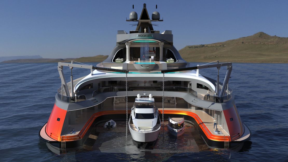 The new concept comes with its own port with enough space for a second yacht measuring up to 30 meters.