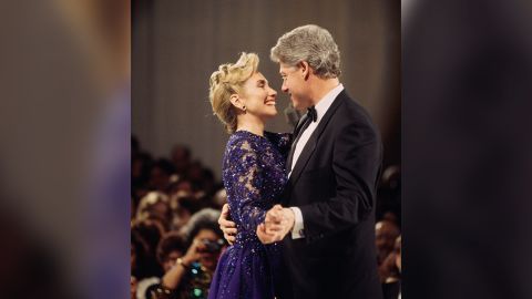 American President Bill Clinton dancing at the Inaugural Ball with First Lady Hillary Clinton.