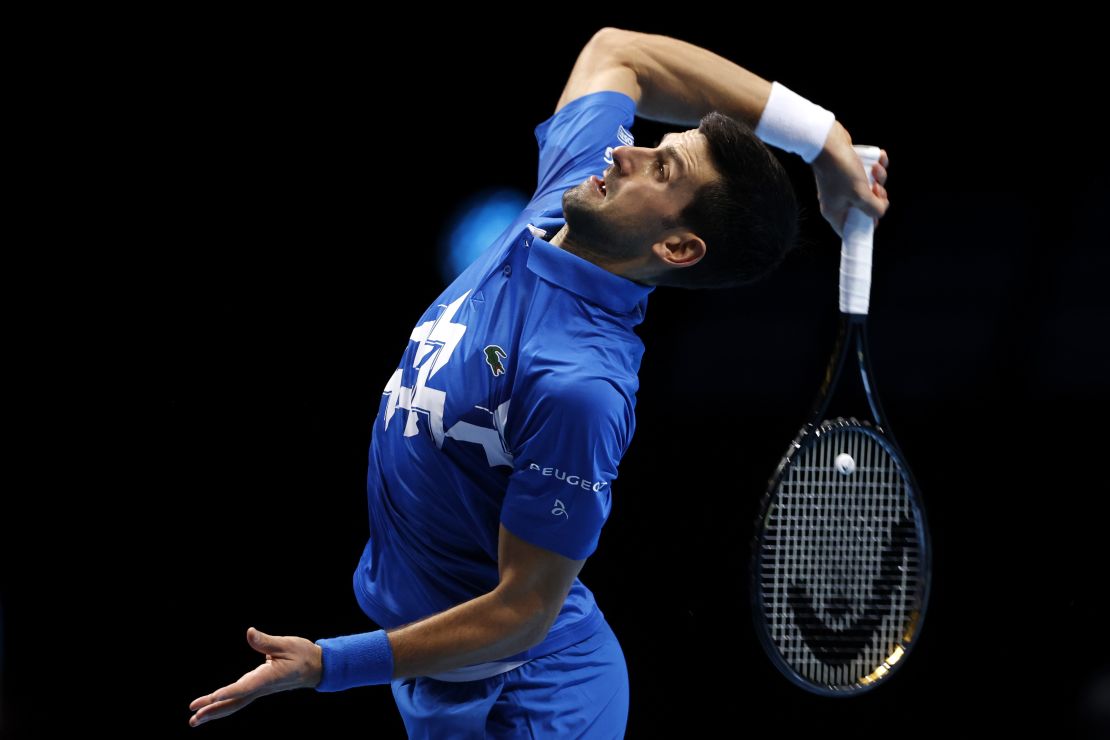 Djokovic serves during his match against Thiem.