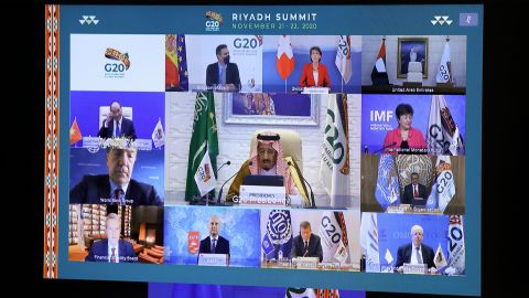 World leaders participate in a virtual G20 meeting, hosted by Saudi Arabia, on Saturday.