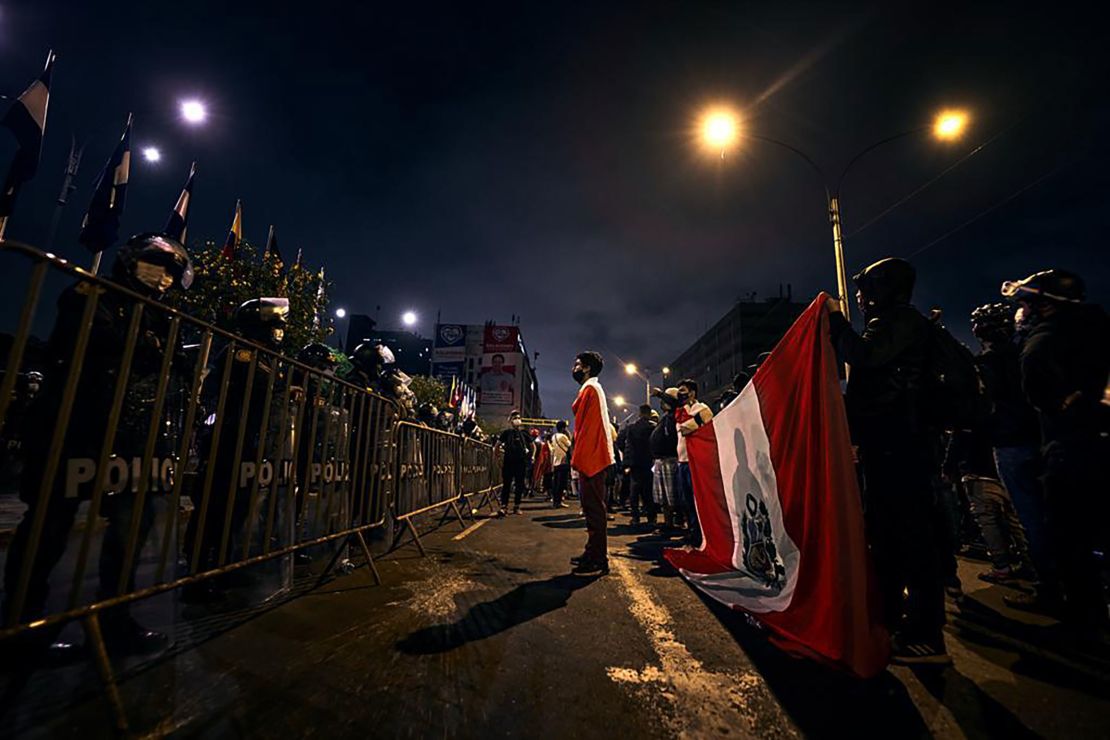 Protesters outside Congress in Lima, Peru on November 17.