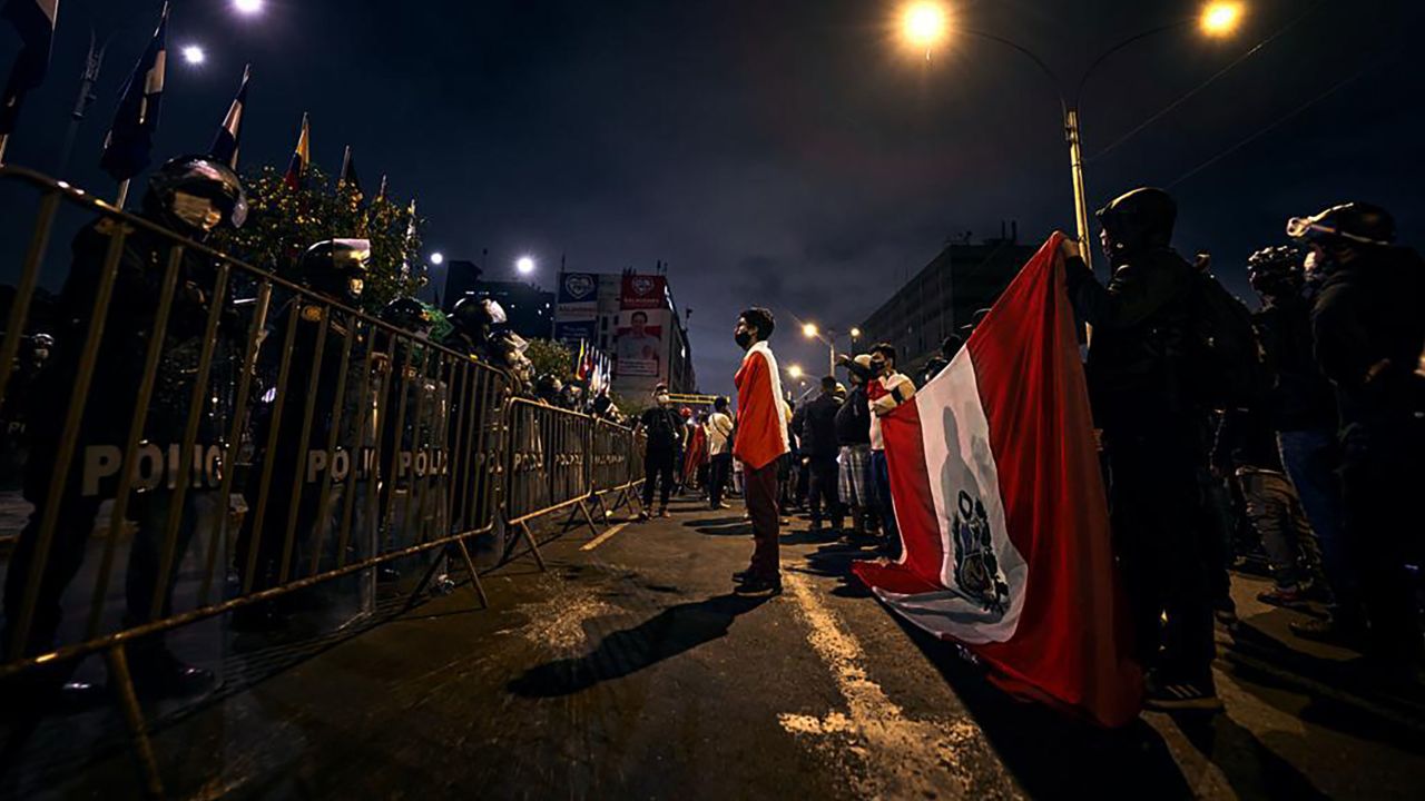 Protesters outside Congress in Lima, Peru on November 17.