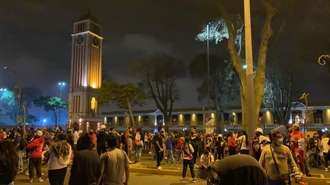 Protesters demonstrate in Lima, Peru, on November 14.