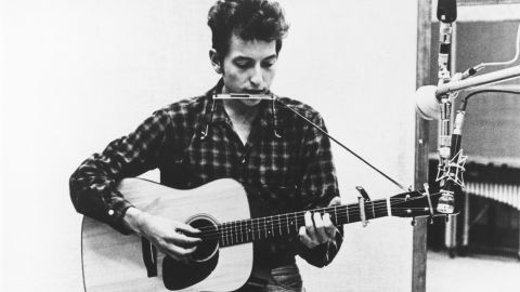 Bob Dylan recording in 1961 or 1962. 