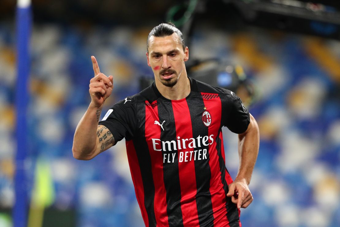 Zlatan Ibrahimovic scored twice for AC Milan before suffering an injury on Sunday. 
