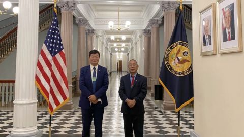 Lobsang Sangay, head of the Central Tibetan Administration, and Ngodup Tsering, the CTA's top representative in Washington, are seen inside the White House compound on November 21, 2020.