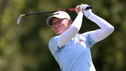 Stacy Lewis hits her first shot on the third hole during the second round of the Walmart NW Arkansas Championship.