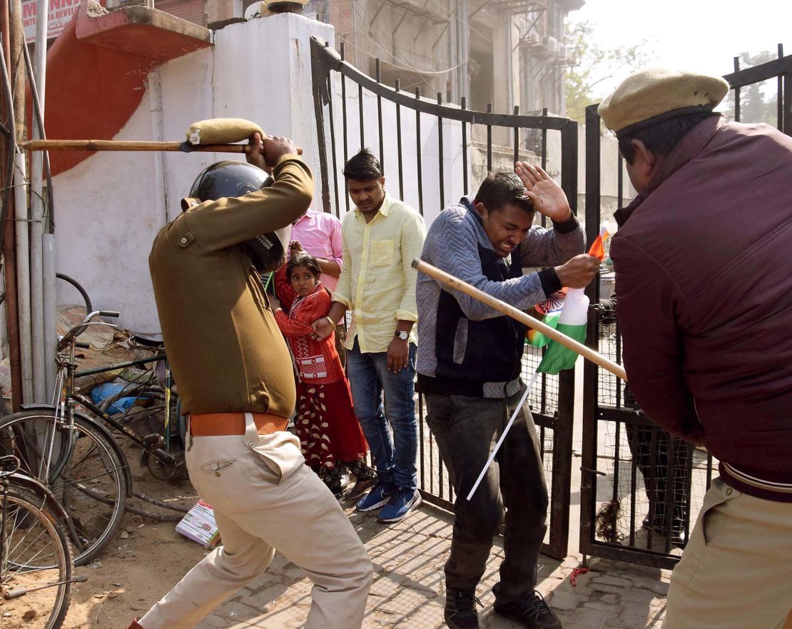 Police use violence  to disperse a protest on February 4, 2020, in Patna, India. 