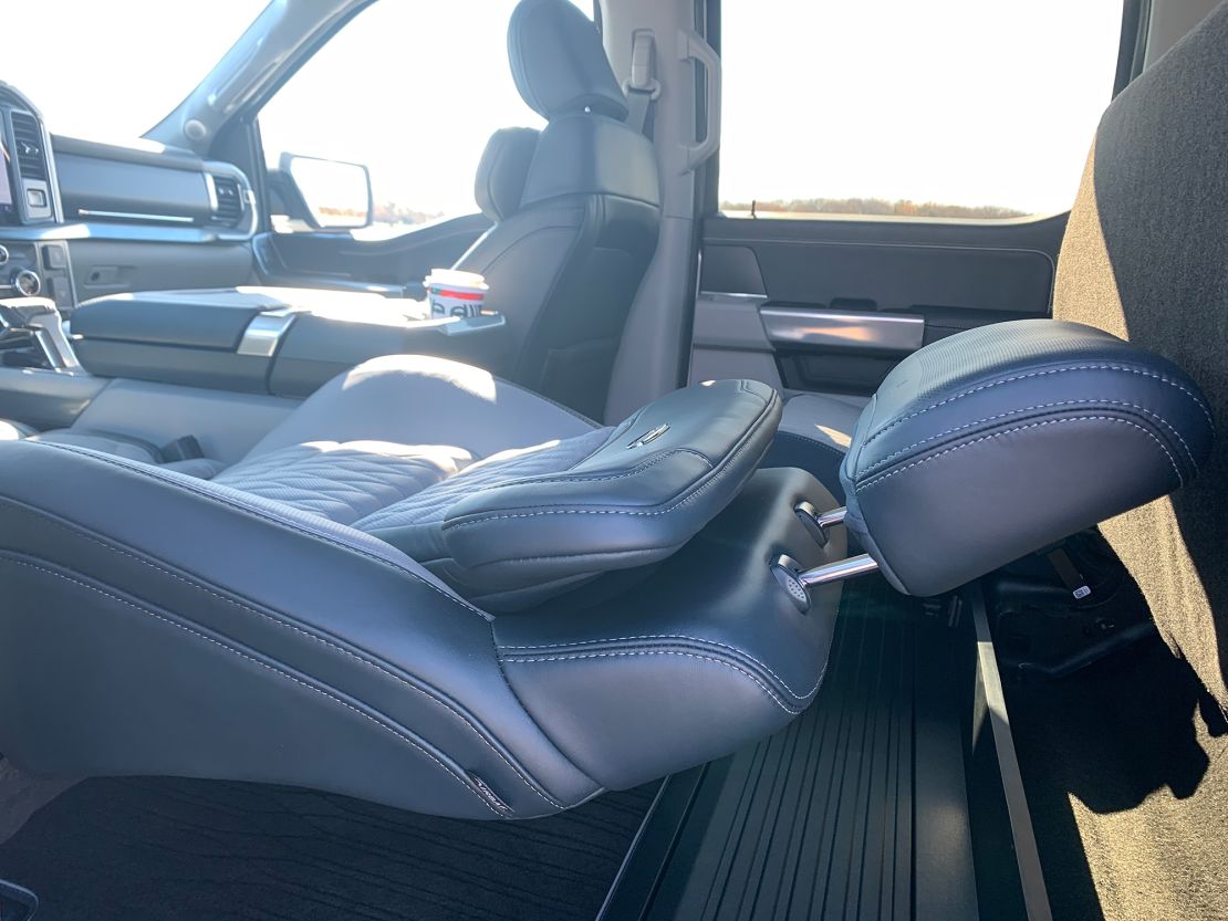 With the back seats folded up out of the way F-150's front seats can recline all the way back.