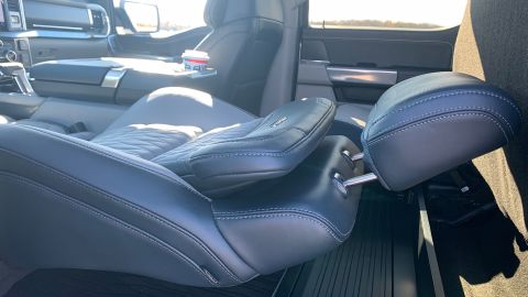 With the back seats folded up out of the way F-150's front seats can recline all the way back.