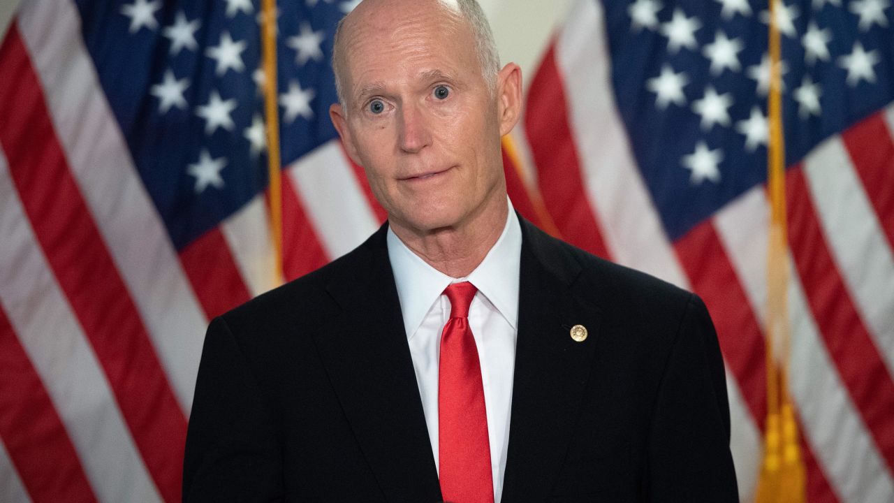 US Sen. Rick Scott, a Republican of Florida, speaks to the media on Capitol Hill in Washington, DC, in November 2020. 