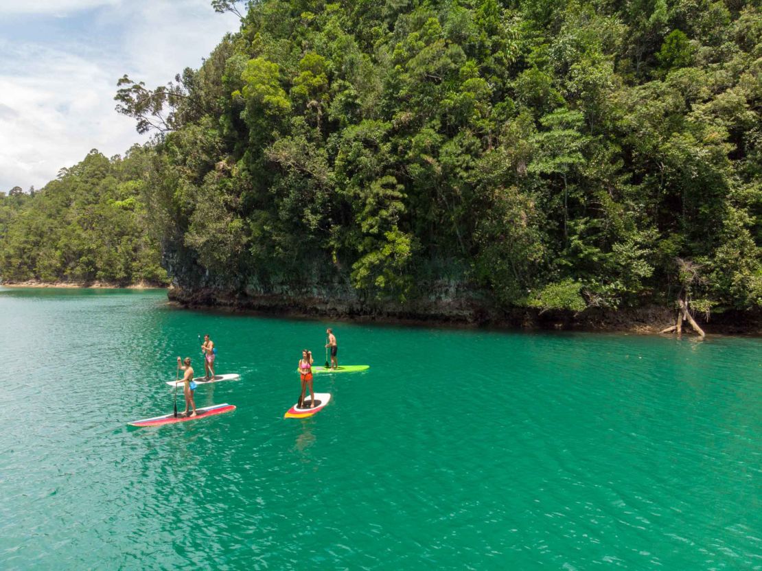 Standup paddleboarding is a popular lagoon activity. 