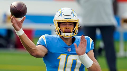 Many had seen the battle for the Offensive Rookie of the Year award as a straight shoot-out between Burrow and the LA Chargers' Justin Herbert (pictured).