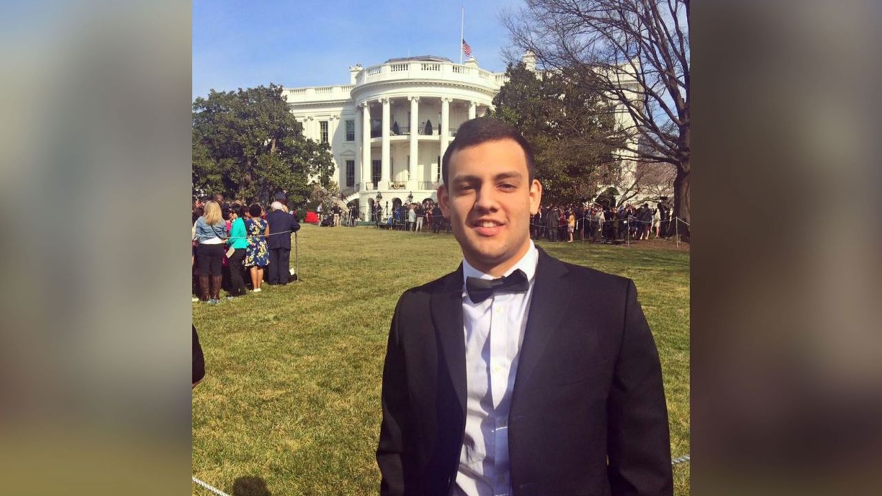 Republican political strategist Alex Alvarado, a former congressional intern, pictured outside the White House.