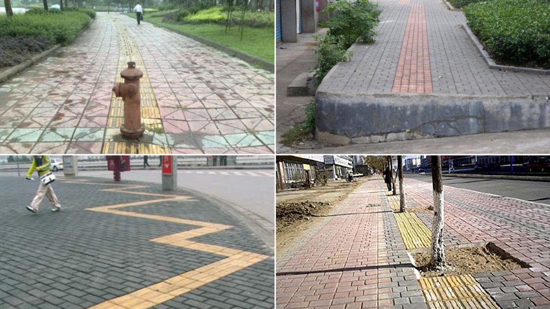 Some tactile paving designed to guide blind pedestrians in China is built in a way that's unfriendly or dangerous to use.