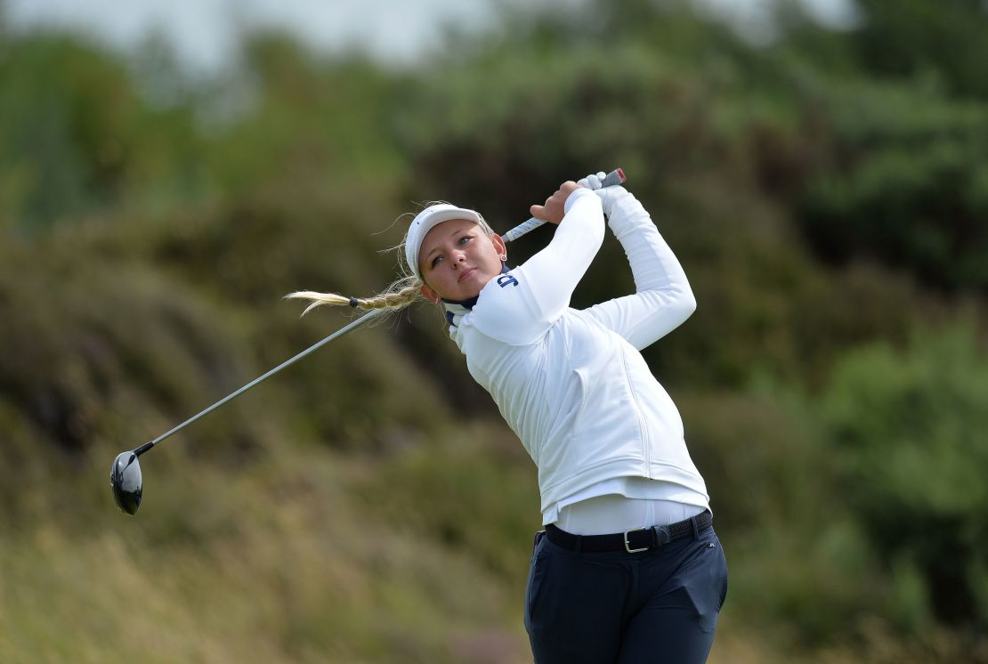 Pedersen plays her tee shot on the second hole during the first day of the Ladies Scottish Open. 