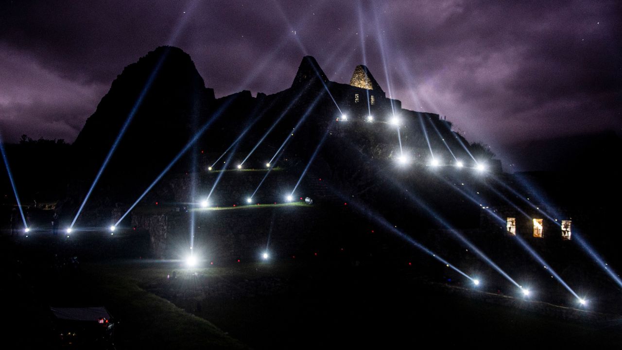 <strong>Cusco, Peru:</strong> The Inca citadel of Machu Picchu is lit up during its reopening ceremony on November 1. 