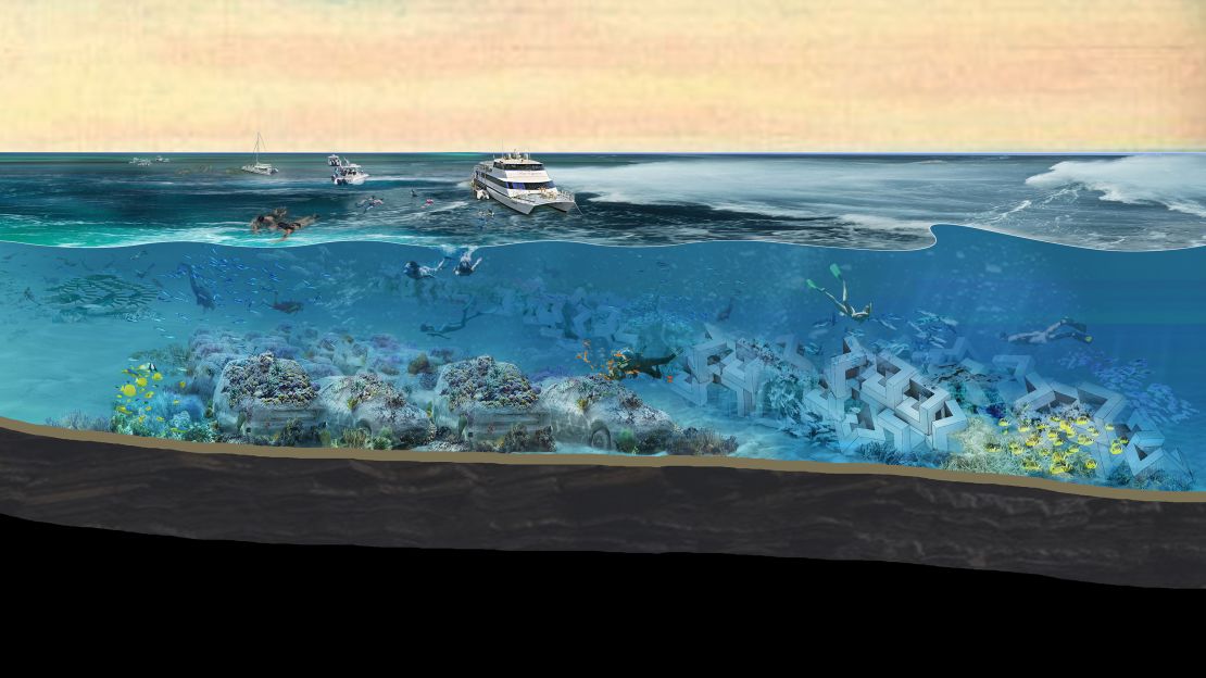 Visitors to South Beach will be able to snorkel along the length of the ReefLine to see its site-specific installations and growing coral life.