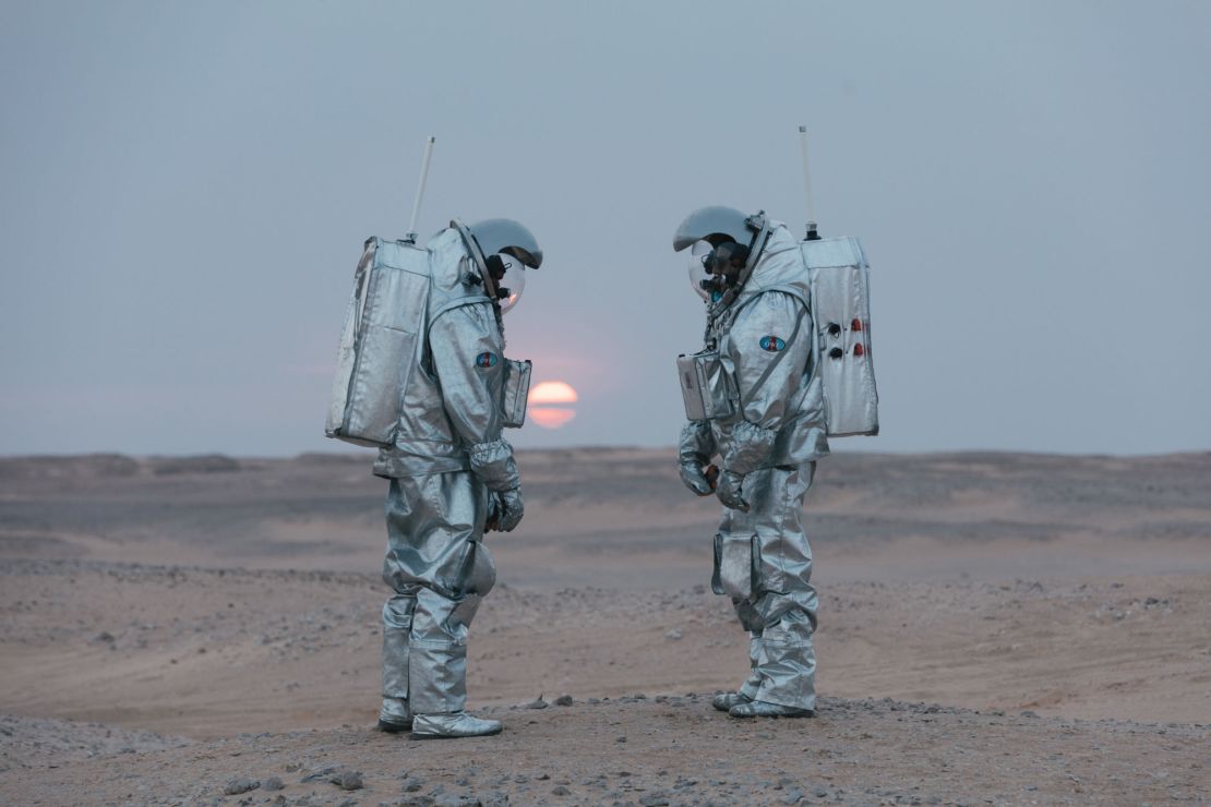 Analog astronauts Joao Lousada and Stefan Dobrovolny are pictured here before sunset.