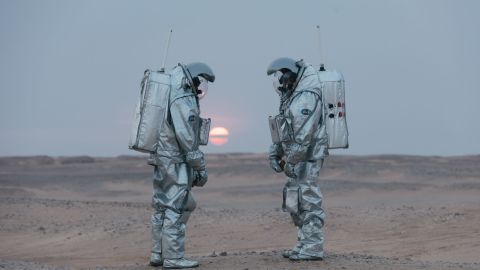 Analog astronauts Joao Lousada and Stefan Dobrovolny are pictured here before sunset.