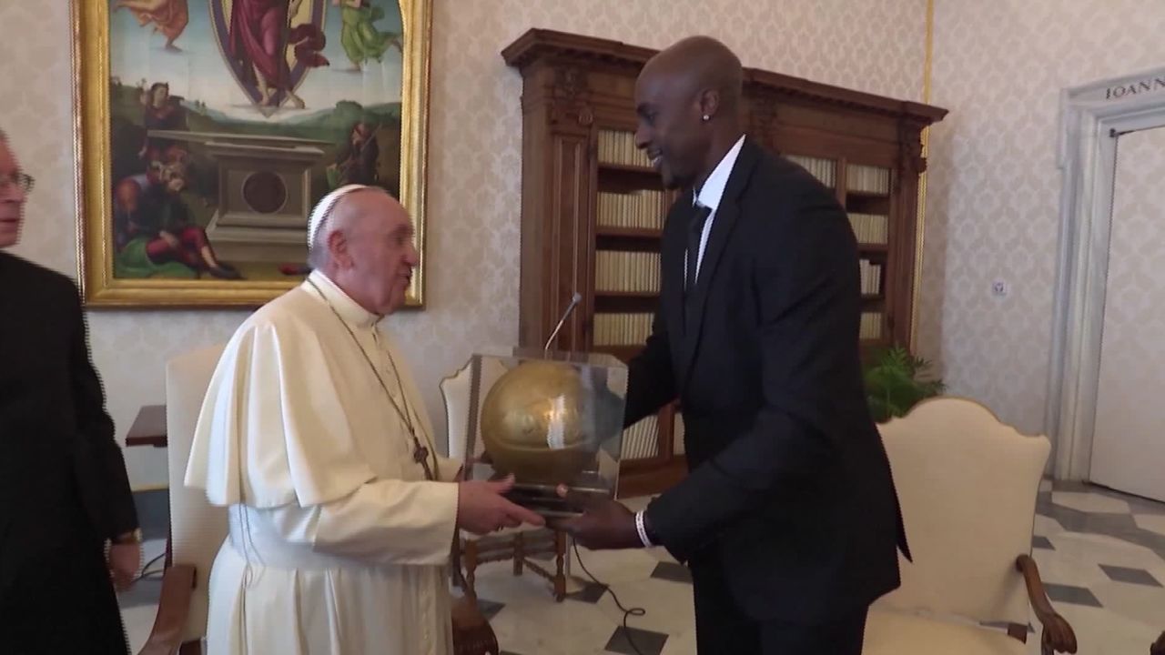 Pope Francis meets with Memphis Grizzles' Anthony Tolliver in the Vatican.