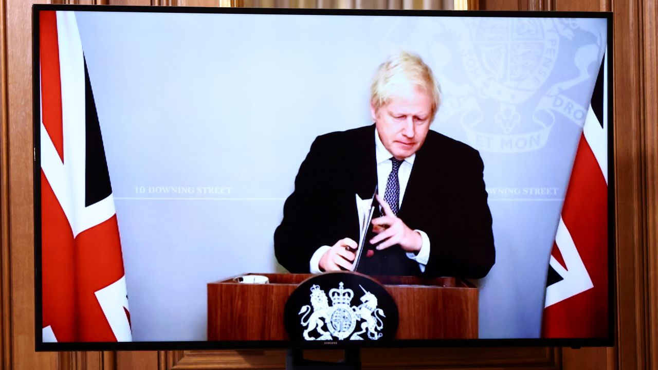 Boris Johnson gives a virtual news conference last month, while self-isolating during the Covid-19 pandemic.
