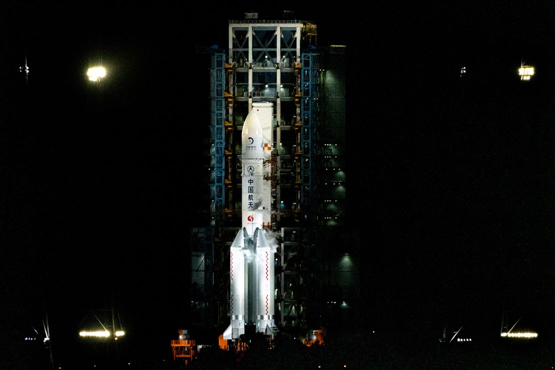 The Long March 5 rocket carrying Chang'e 5 is seen on the launch pad at the Wenchang Space Launch Site on Hainan.