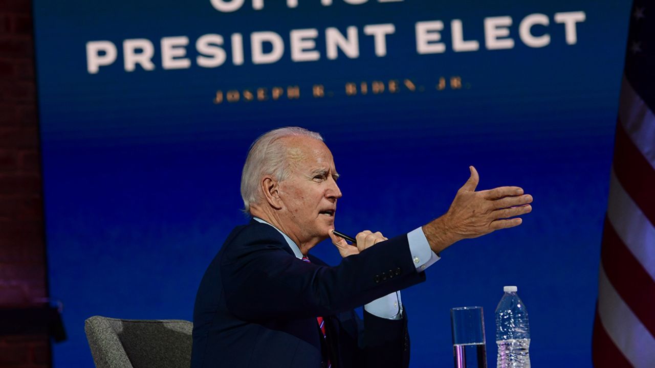 WILMINGTON, DE - NOVEMBER 23: ?President-elect Joe Biden speaks during a virtual meeting with the United States Conference of Mayors on November 23, 2020 in Wilmington, Delaware. As President-elect Biden waits to be approved for official national security briefings, the names of top members of his national security team are being announced to the public. Calls continue for President Trump to concede the election and let the transition proceed without further delay. (Photo by Mark Makela/Getty Images)