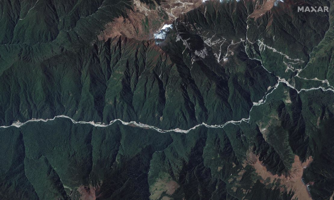 A wide view of the disputed Doklam area provided by Maxar Technologies. 