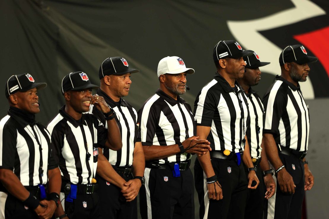 The first all-Black officiating crew at Monday's game between the Tampa Bay Buccaneers and the Los Angeles Rams.